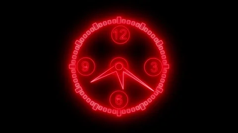 Glowing Neon Analog Clock Animation, Classic Analog Countdown Timer Vídeos de archivo 315186444