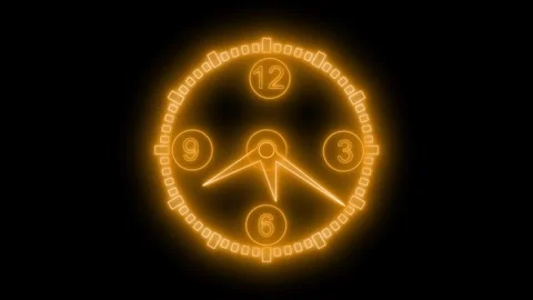 Glowing Neon Analog Clock Animation, Classic Analog Countdown Timer Video stock 315186471