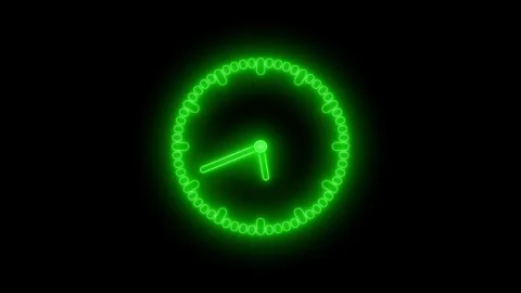 Glowing neon analog clock on a black background with simple design Vídeos de archivo 315185784