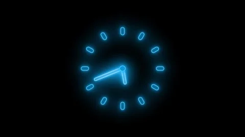 Glowing neon analog clock on a black background with simple design Stock Footage 315185811