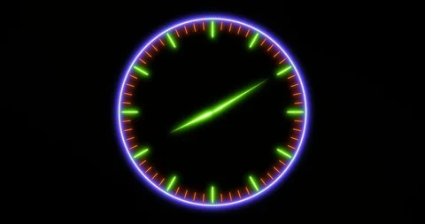 Glowing neon analog clock on transparent background Stock Footage 120543533