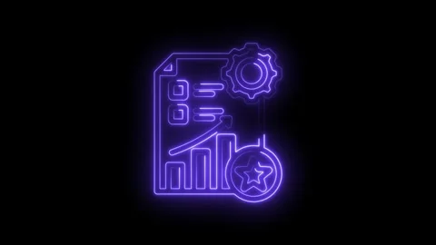 Glowing Neon Analytics Icon with Gear and Star symbolizing business growth .. Stock Footage 346131051