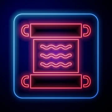 Glowing neon Ancient papyrus scroll icon isolated on black background. Parchment Stock Illustration