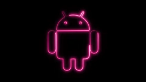 Glowing Neon Android Character Symbol Isolated on Black Background, HD Vide.. Stock Footage 301209467
