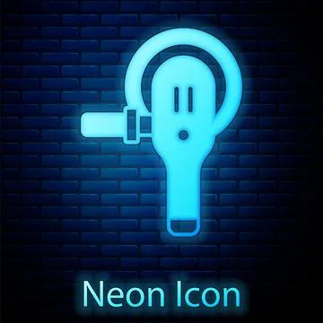 Glowing neon Angle grinder icon isolated on brick wall background. Vector Stock Illustration