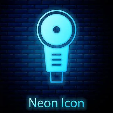 Glowing neon Angle grinder icon isolated on brick wall background. Vector Stock Illustration