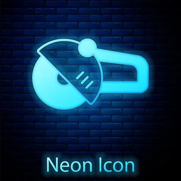 Glowing neon Angle grinder icon isolated on brick wall background. Vector Stock Illustration