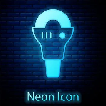Glowing neon Angle grinder icon isolated on brick wall background. Vector Stock Illustration