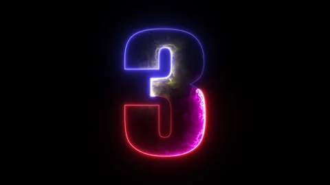 Glowing neon animated number 3 (Three). Bright neon glowing number 3. Educa.. 스톡 동영상 293552836