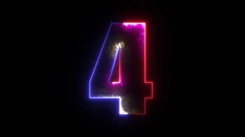 Glowing neon animated number 4 (Four). Bright neon glowing number 4. Educat.. Stock Footage 293552833