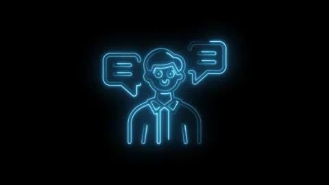 Glowing neon animation of customer support agent with chat bubble dialogue .. Stock Footage 345987166
