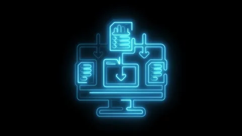 Glowing neon animation of data transfer and computer processing with black .. Stock Footage 308766907