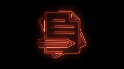 Glowing neon animation of document and pencil for editing and writing concept on Stock Footage 322984776