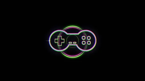 Glowing neon animation of game controller icon on black background Stock Footage 330337297