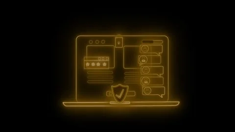 Glowing neon animation of a laptop with security icons Vidéo 326960789