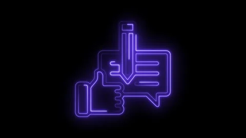 Glowing neon animation of thumbs up icon with feedback and comment box design Stock Footage 322963198