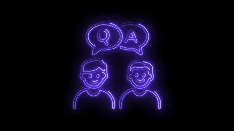 Glowing neon animation of two people discussing questions and answers on a .. Stock Footage 345984455