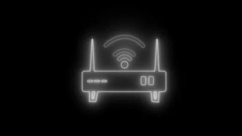 Glowing neon animation of a wireless router with signal waves Stock Footage 325262657
