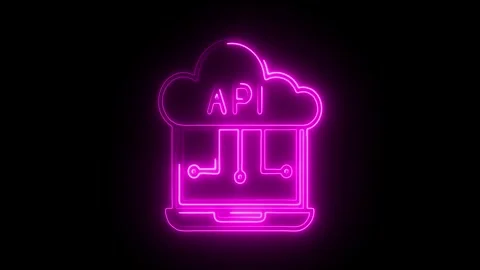 Glowing neon api integration icon isolated on black background. HD Video mo.. Stock Footage 314641929