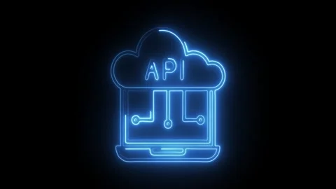 Glowing neon api integration icon isolated on black background. HD Video mo.. Stock Footage 314641936