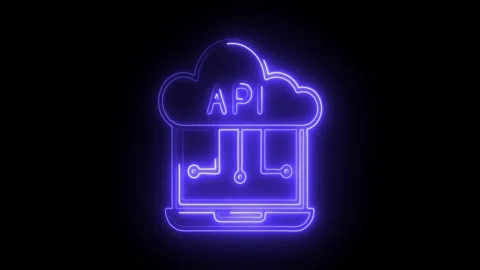 Glowing neon api integration icon isolated on black background. HD Video mo.. Stock Footage 314641938