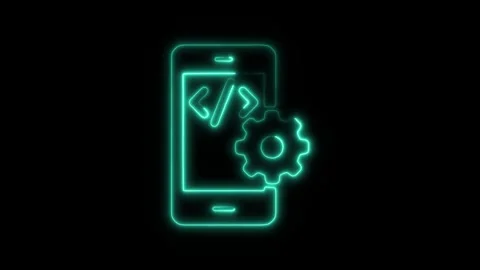 Glowing Neon App Development Icon Isolated on Black Background, HD Motion G.. Stock Footage 301210842