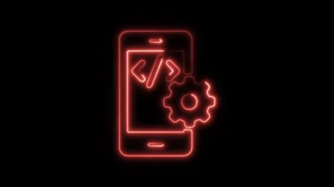Glowing Neon App Development Icon Isolated on Black Background, HD Motion G.. Stock Footage 301210843