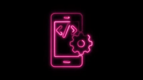 Glowing Neon App Development Icon Isolated on Black Background, HD Motion G.. Stock Footage 301211220