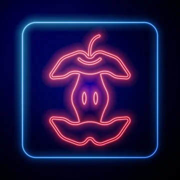 Glowing neon Apple core icon isolated on black background. Bitten apple sym.. Stock Illustration