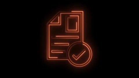 Glowing neon approved document icon animation on black background abstract Stock Footage 322986104