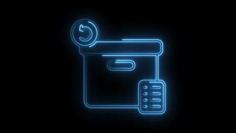 Glowing neon archive box with document and arrow concept for data managemen.. Stock Footage 312307087