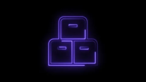 Glowing neon archive box stack animation on black background for data and o.. Stock Footage 314543069