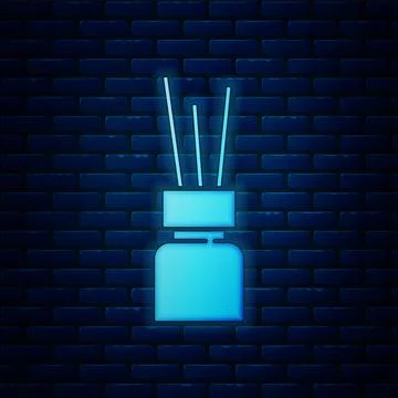 Glowing neon Aroma diffuser icon isolated on brick wall background. Glass jar Stock Illustration