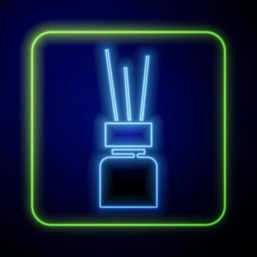 Glowing neon Aroma diffuser icon isolated on blue background. Glass jar Stock Illustration