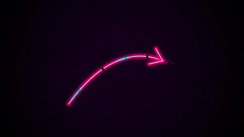 Glowing neon arrow curve on brick wall background with modern dynamic motio.. Видео 344021922