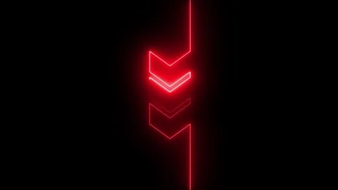 Glowing neon arrow pointing down animation isolated on black background Stock Footage 327079851