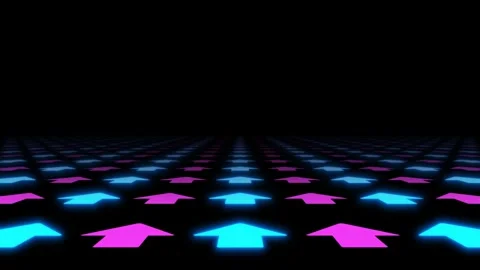 Glowing Neon Arrows Direction Animation On Black Background, Neon Arrows Blinkin Stock Footage 254883617