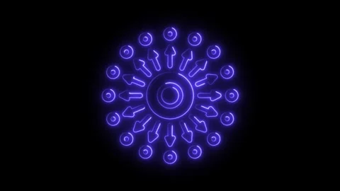 Glowing neon arrows emanating outwards with circular elements on a black ba.. Stock Footage 308903501