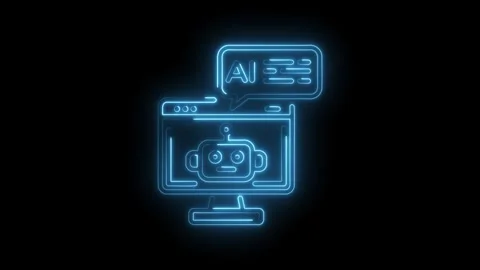 Glowing neon artificial intelligence chatbot on computer monitor symbolizin.. Stock Footage 345984778