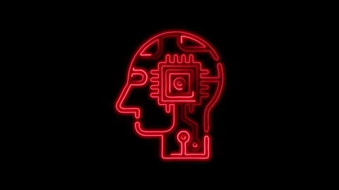 Glowing neon Artificial Intelligence chip icon isolated on black background.. Stock Footage 316236754