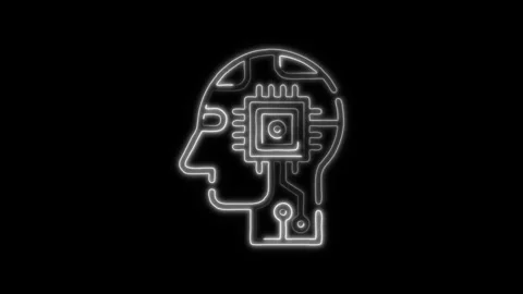 Glowing neon Artificial Intelligence chip icon isolated on black background.. Video stock 316236764