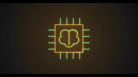 Glowing neon artificial intelligence cpu chip brain icon animation with fut.. Stockbeeldmateriaal 347543718
