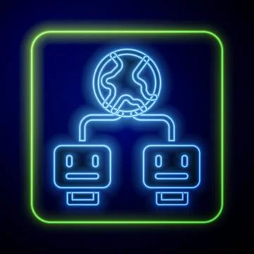 Glowing neon Artificial intelligence icon isolated on blue background. Machine Stock Illustration