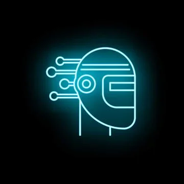 Glowing neon artificial intelligence robot head outline Stock-Illustration