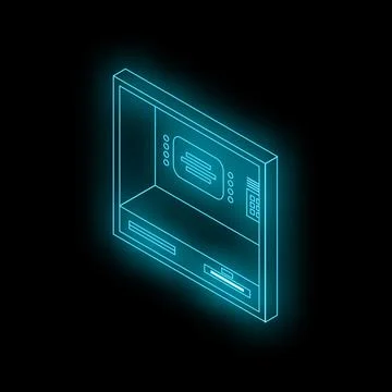 Glowing neon atm machine on the wall at night Stock Illustration