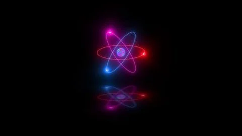 Glowing Neon Atom Model with Orbiting Electrons Stock Photos