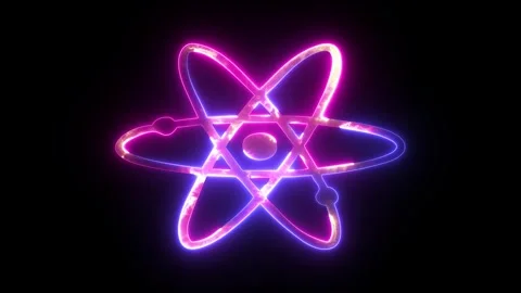 Glowing neon atom molecule science symbol. Atom icon in flat design Stock Footage 296064918