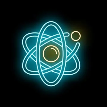 Glowing neon atom particle structure physics icon concept Stock Illustration