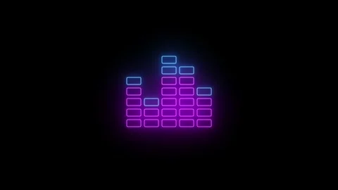 Glowing neon audio equalizer outline bars on black background. 4k video Stock Footage 340563338