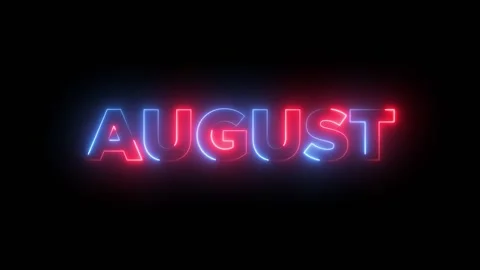 Glowing neon august text animation isolated on black background Video stock 345704641